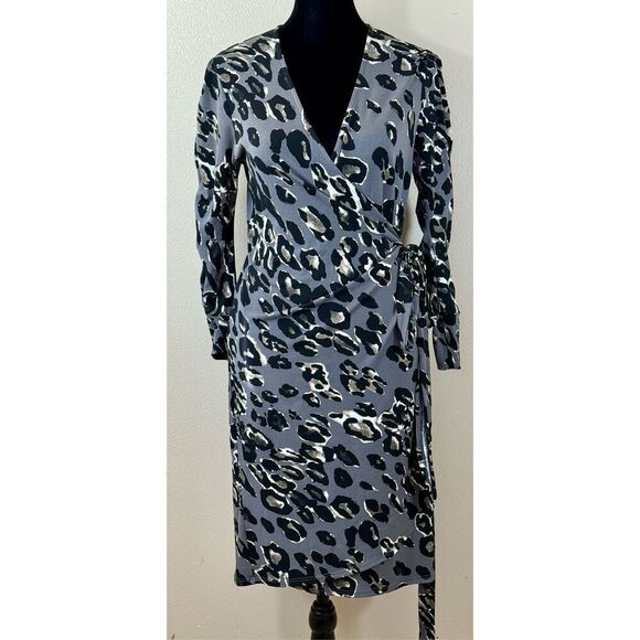 NWOT Veronica M Animal Print Wrap Long Sleeve Dress with Side Tie Women's Large - Picture 1 of 9